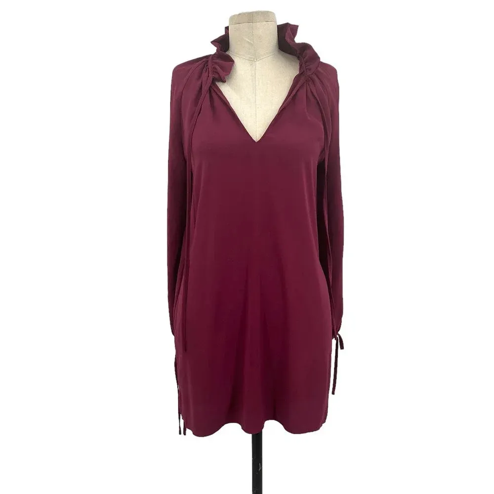 Amanda Uprichard‎ Vittoria Shift Dress Long Sleeve Purple Burgundy Size Small - Image 3