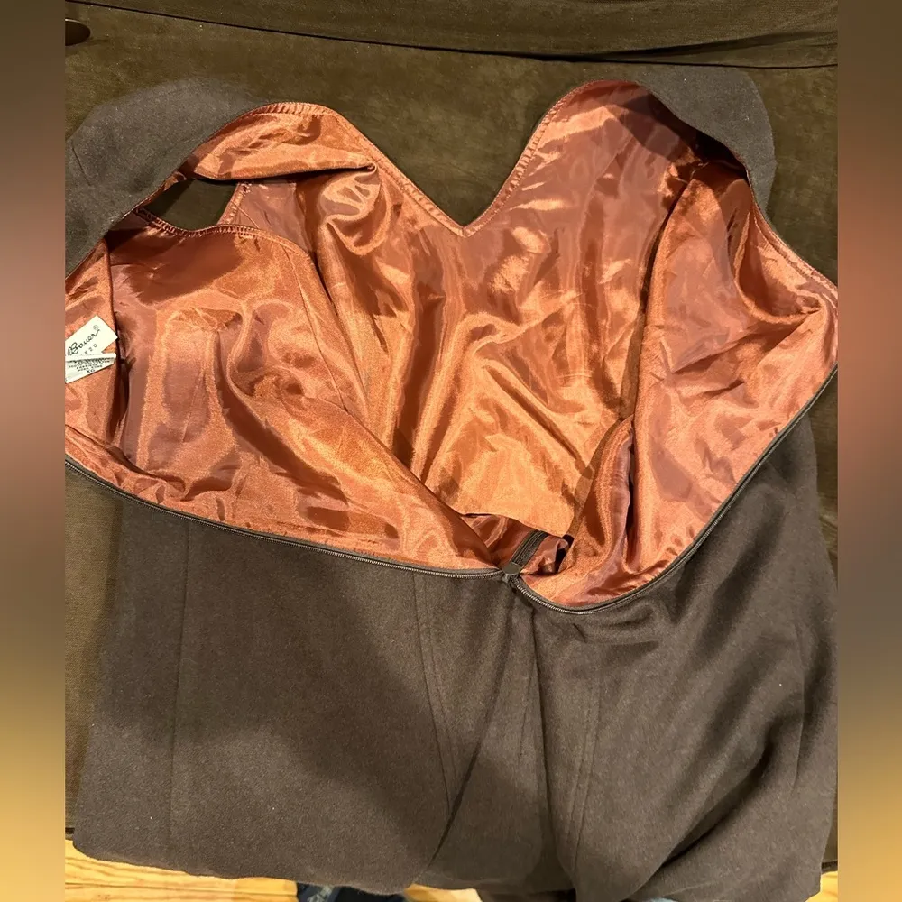 Eddie Bauer Brown Midi Sleeveless V Neck Dress 65 % Wool Orange Lining Sz XL - Image 7