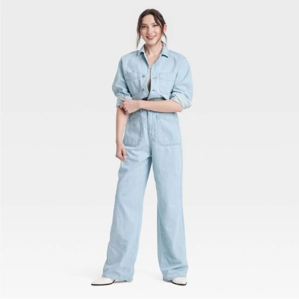 Universal Thread Light Wash Overalls Women's Denim Baggy Jumpsuit - Image 3