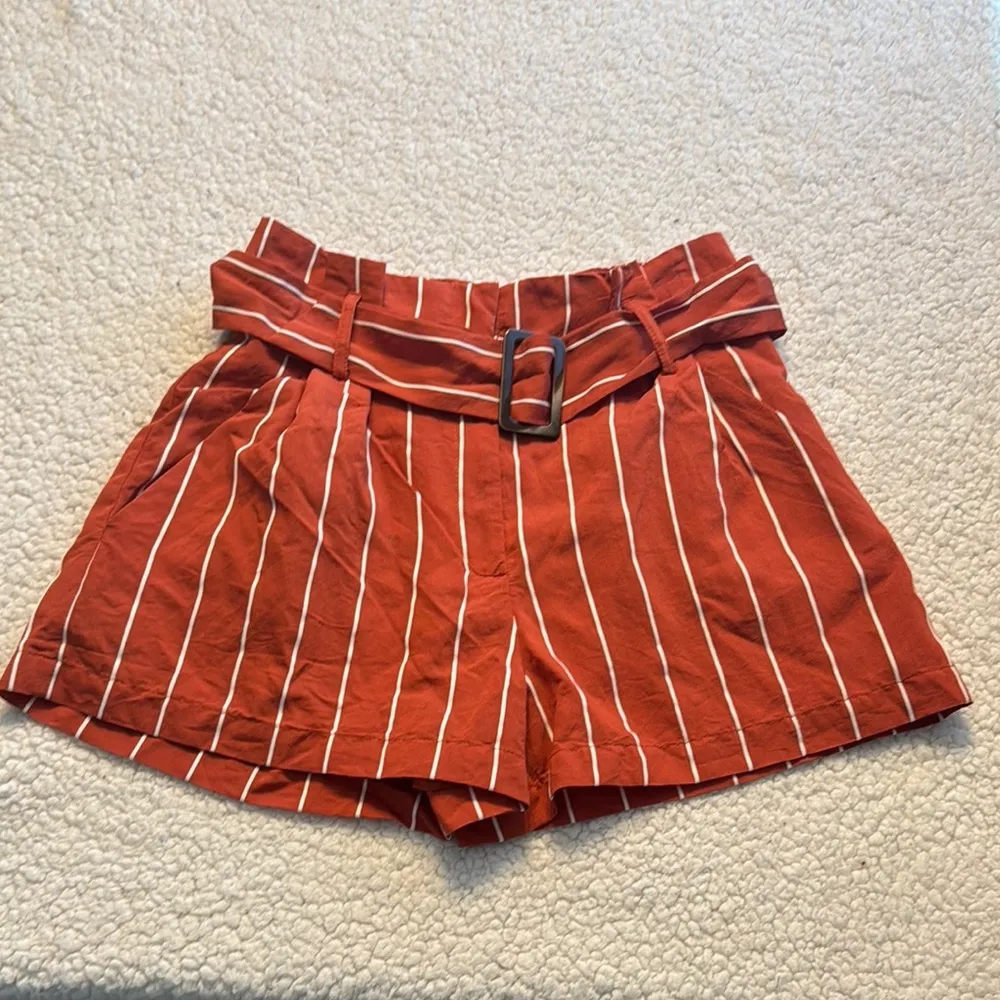 Sugar Lips  High Waist Paper Bag Rust Striped Shorts - Image 3