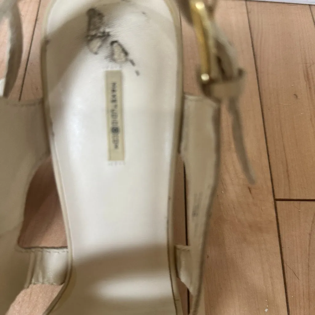 MAX STUDIO Cream Nude Platform Wood Heels Sandals Size 8.5 - Image 4