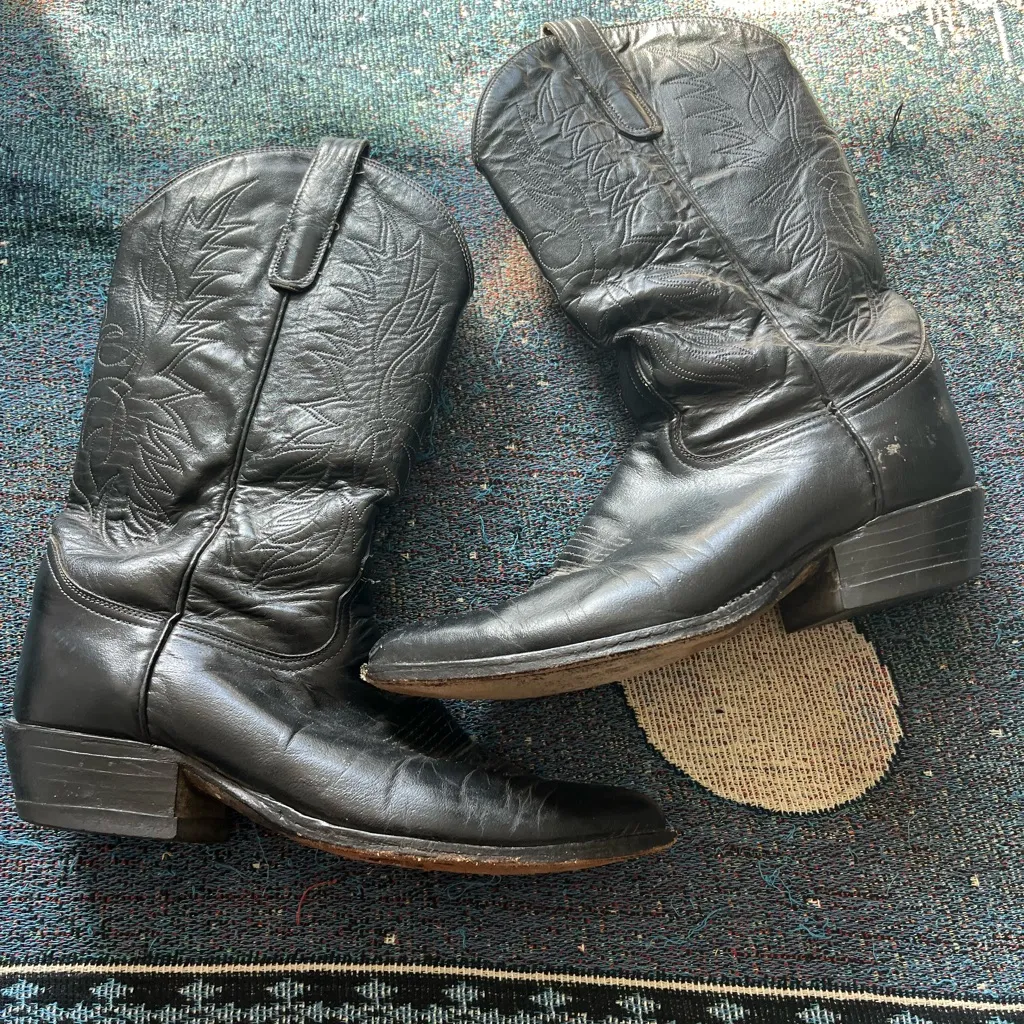 Tony Lama Black Leather Western Cowboy Boots Women’s 9.5 Point Toe Classic Ranch - Image 7