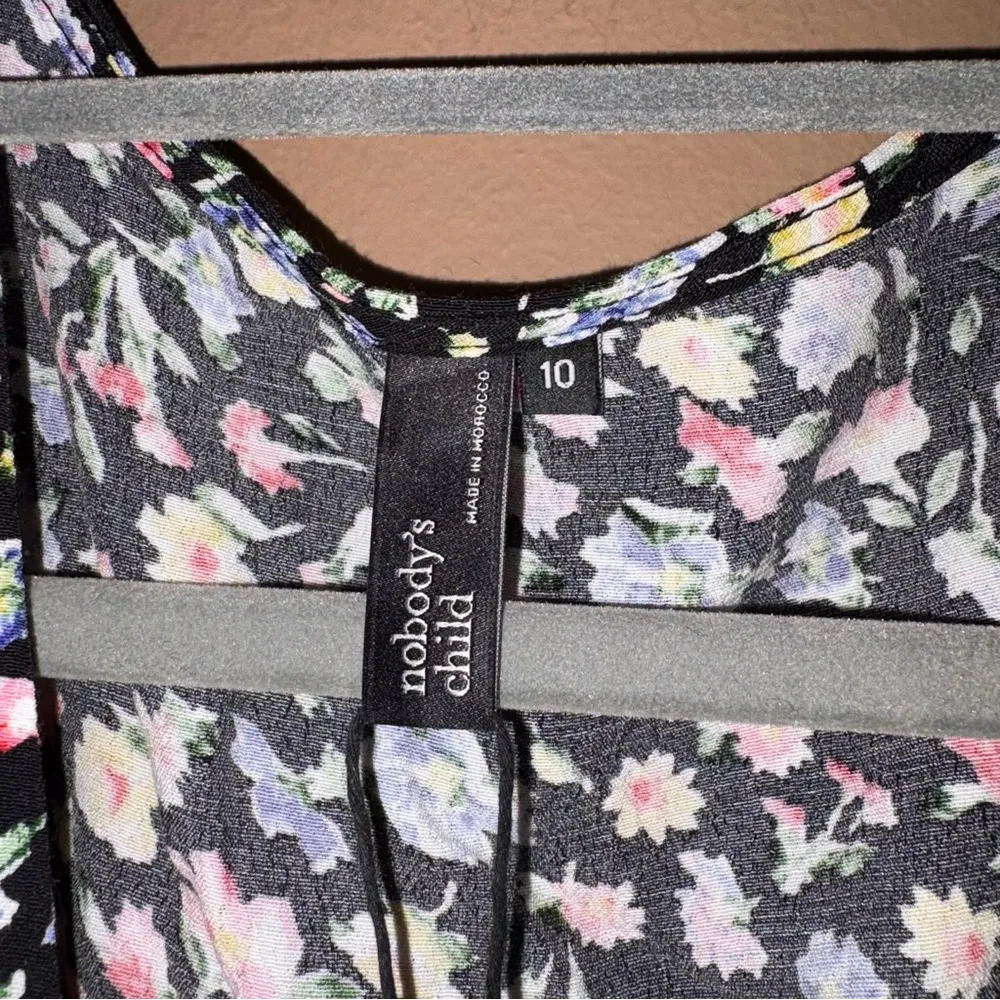 Nobody's Child‎ tie sleeve mini tea dress in ditsy floral black size 10 - Image 4