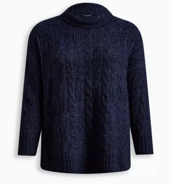Torrid Blue Vegan Cashmere‎ Cable Knit Pullover Turtle Neck Sweater Size 2X - Image 5