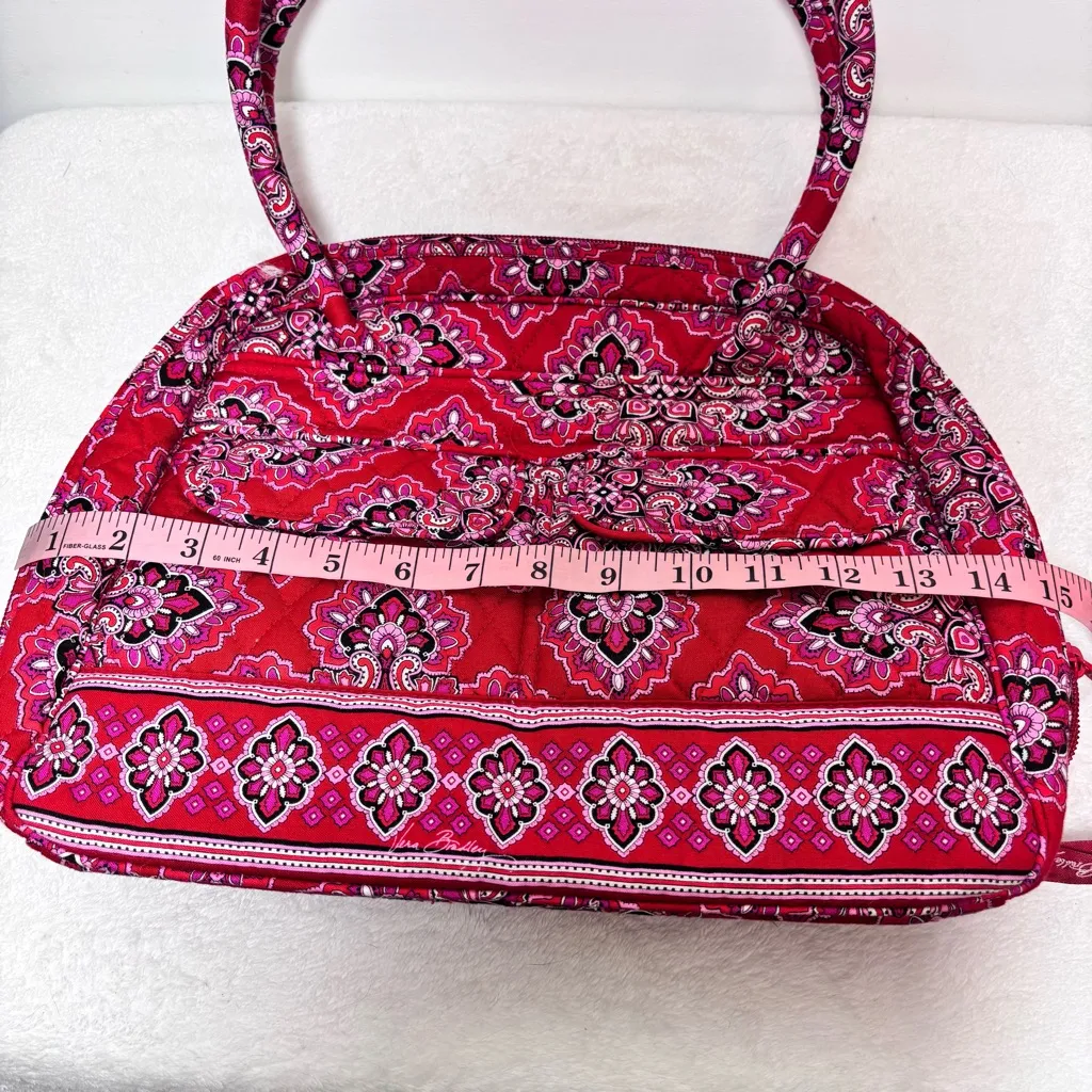 Vera Bradley Frankly‎ Scarlet Red Quilted Shoulder Bag Handbag Purse Pockets Zip - Image 9