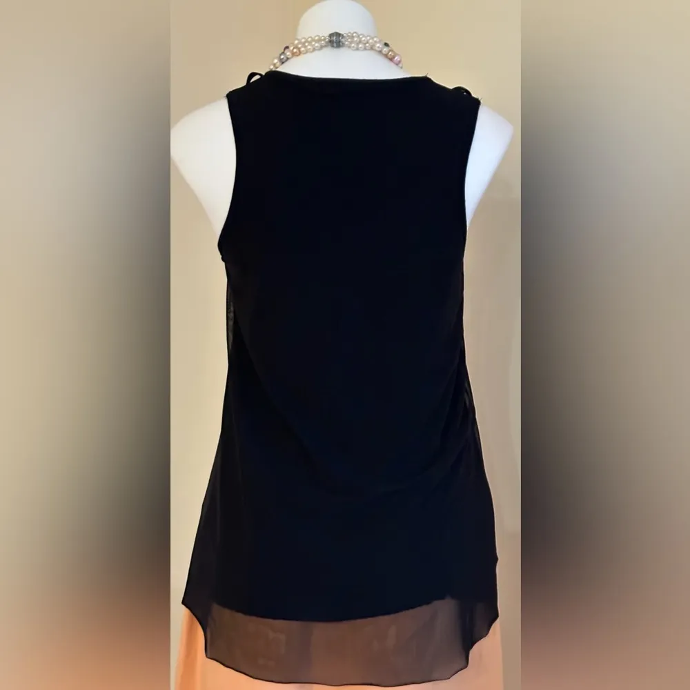Costa Blanca Black Sleeveless Top Over Lap Sheer Front Round Neck Line SZ M Size M - Image 5