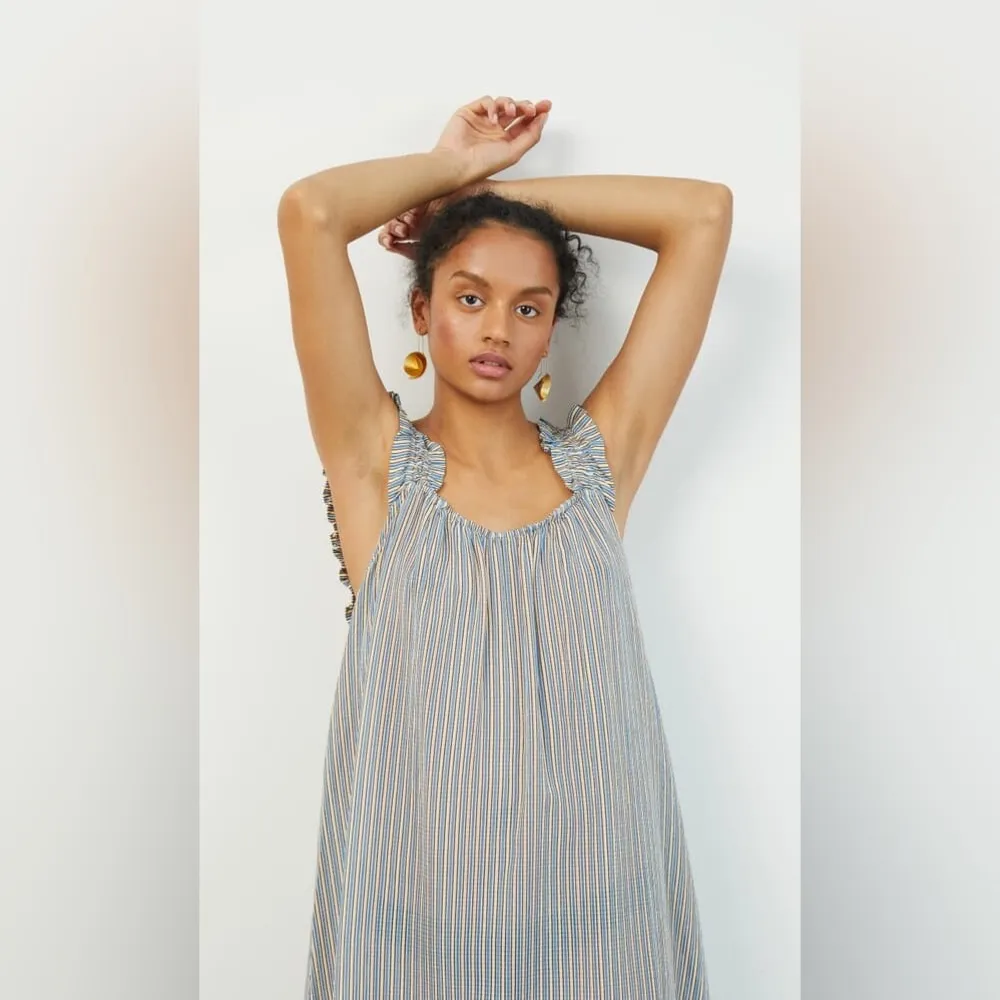 Beck‎ Snodergaard NWT Small Alohi Adeline Sheer Striped Dress Ruffle Sundress Blue - Image 14