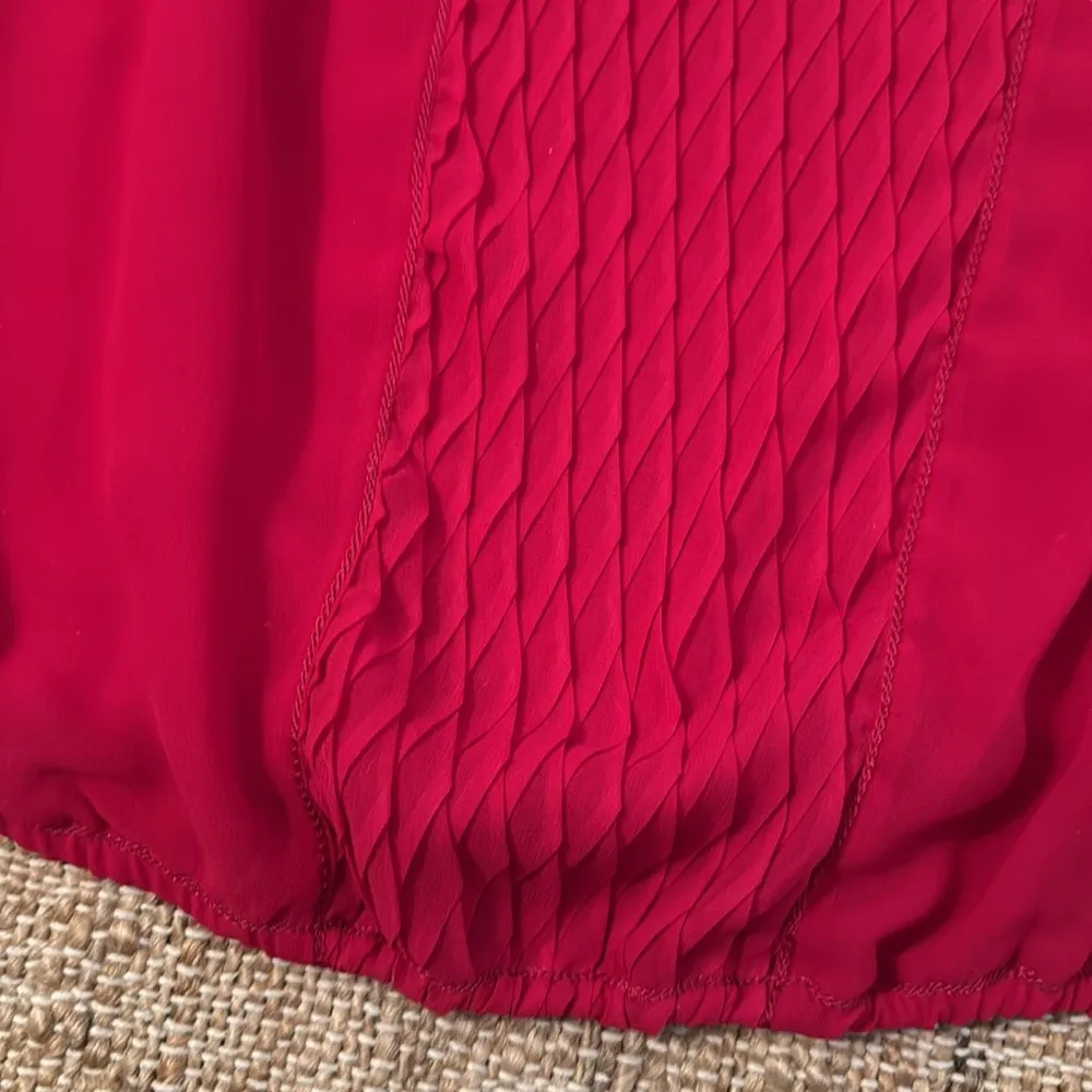 NEW Max Studio Diamond Pattern Pleat Long Sleeve Blouse Medium Petite Fuchsia - Image 2