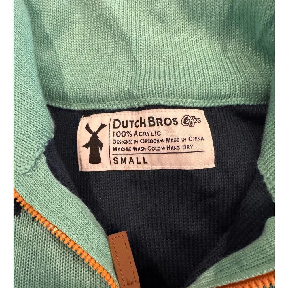 Dutch Bros Coffee '92 Quarter Zip Retro Ski Knit Sweater Size Small Blue - Image 6