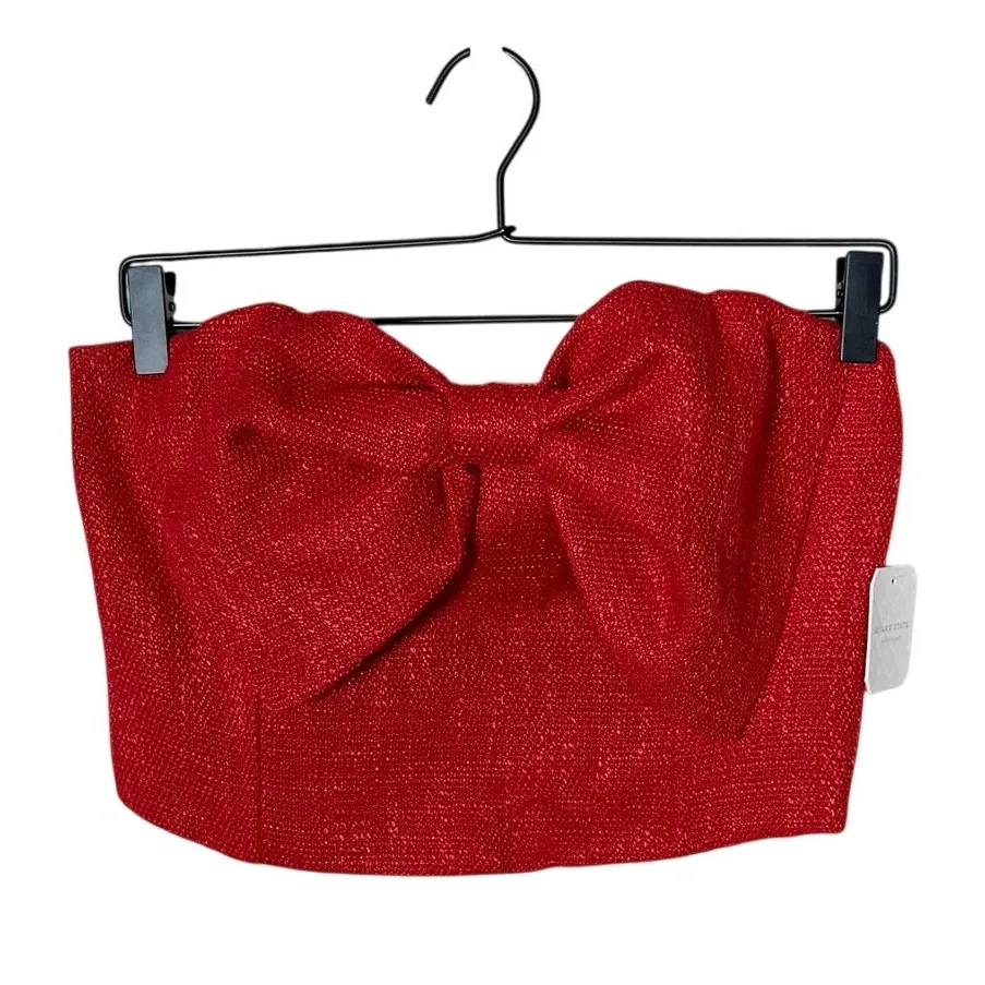 Altar'd State Khloe Tweed Bow Front Corset Top Red Size Medium NEW - Image 2