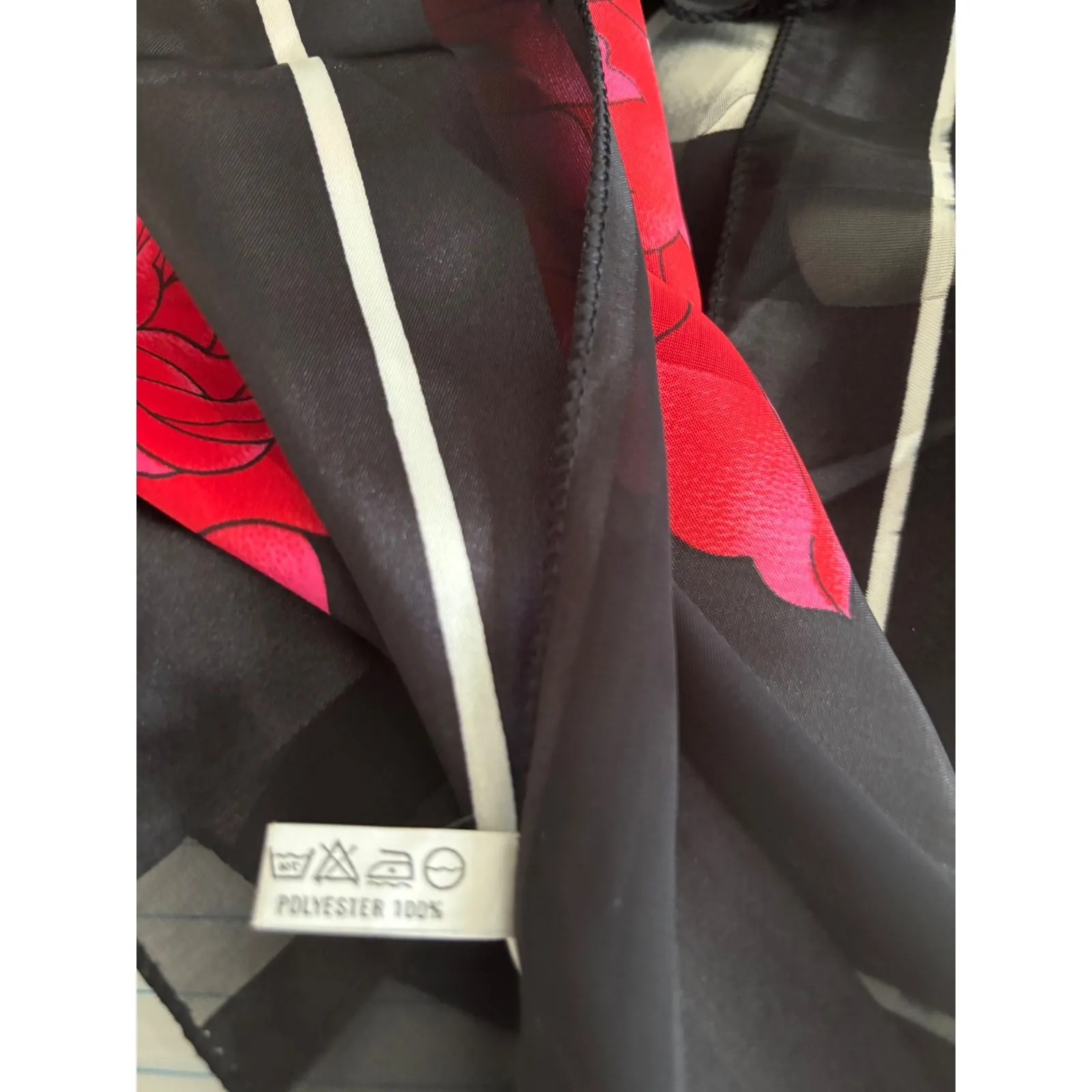 Olympic Black Floral Scarf Shawl Wrap Cover Up Draped Korean Made Black - Image 7