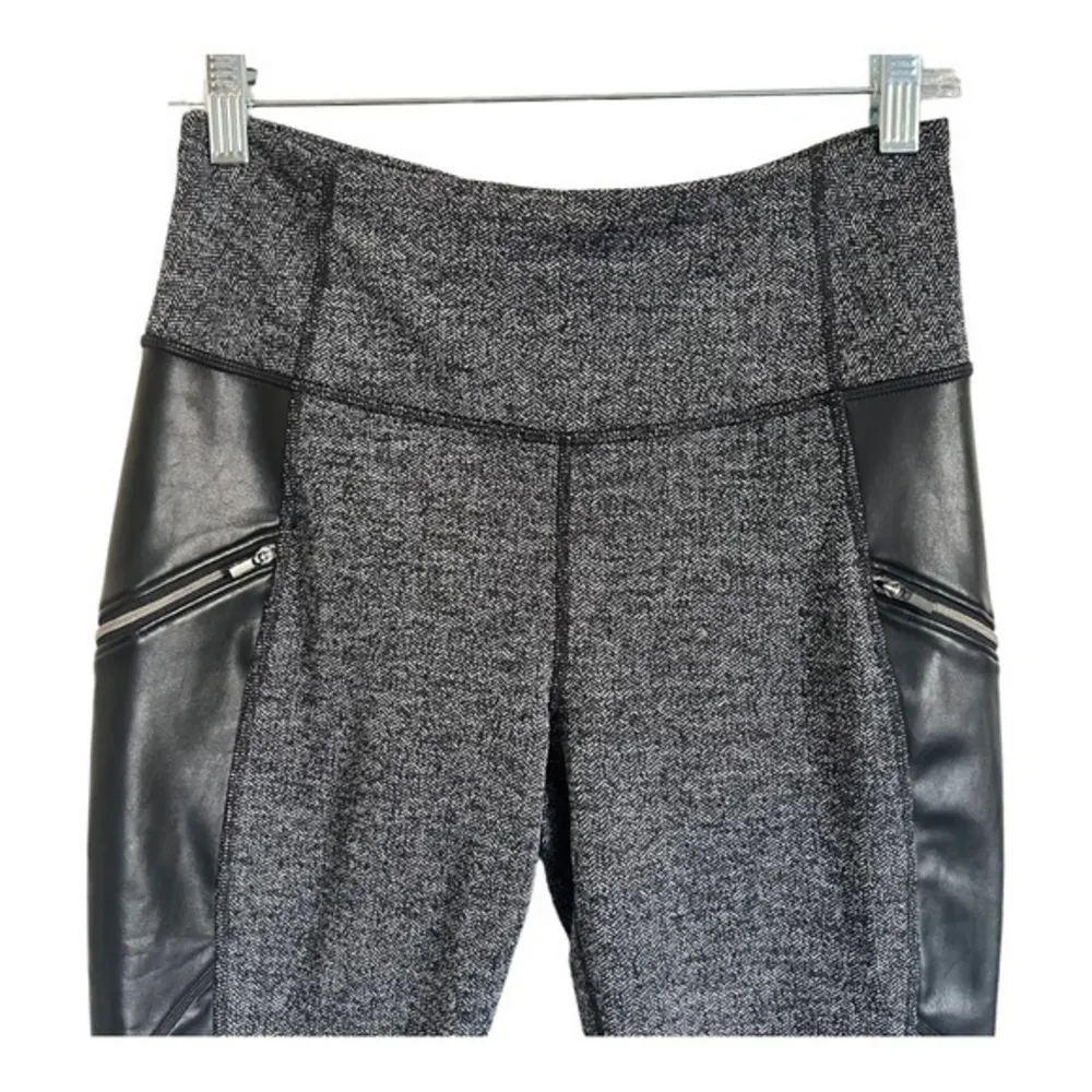 Athleta Leather Herringbone Luxe Metro Drifter Black Gray Leggings Size S - Image 7