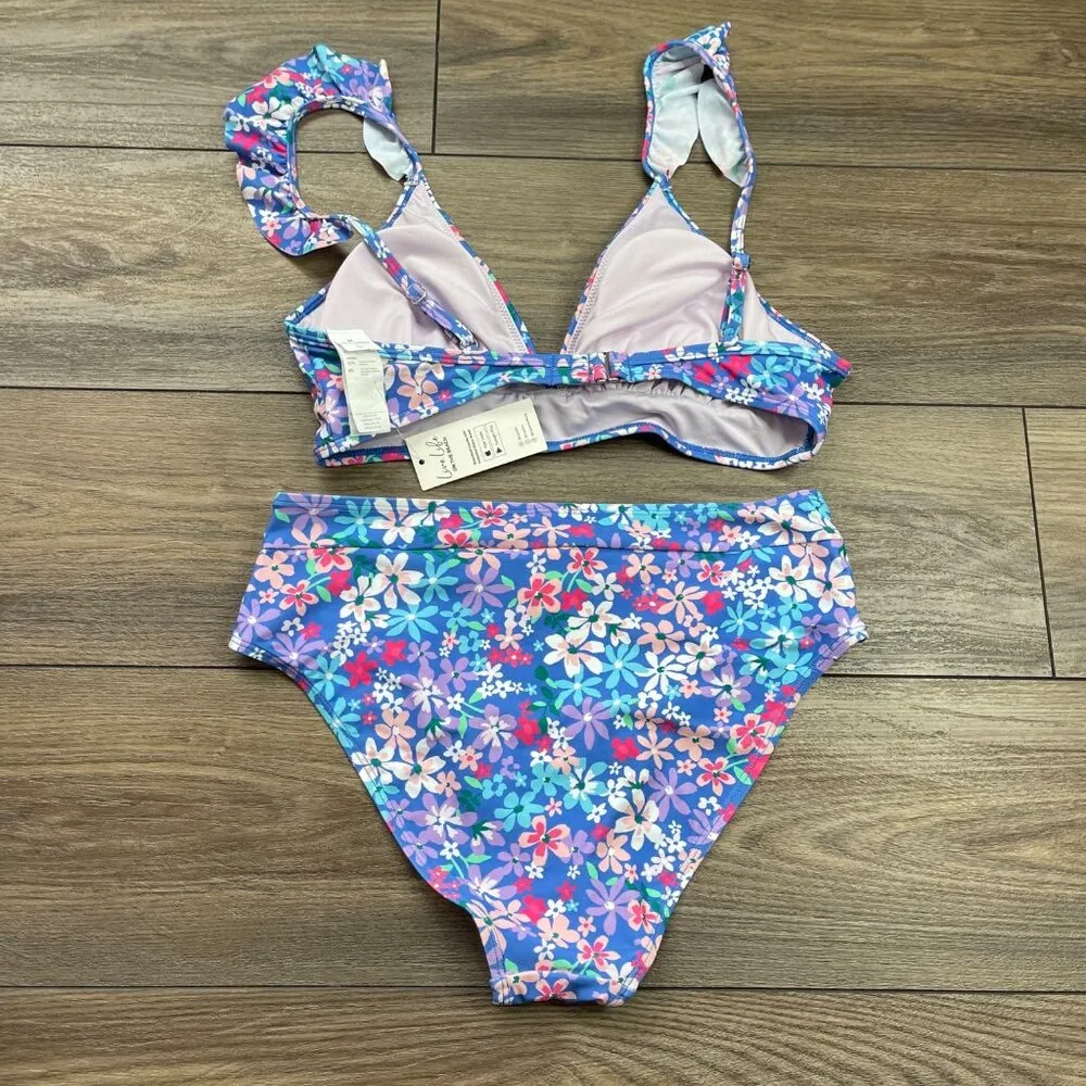 Cupshe Sundry Daisy Ruffled Bralette & High Waist Bikini Set Women's Size Medium - Image 4