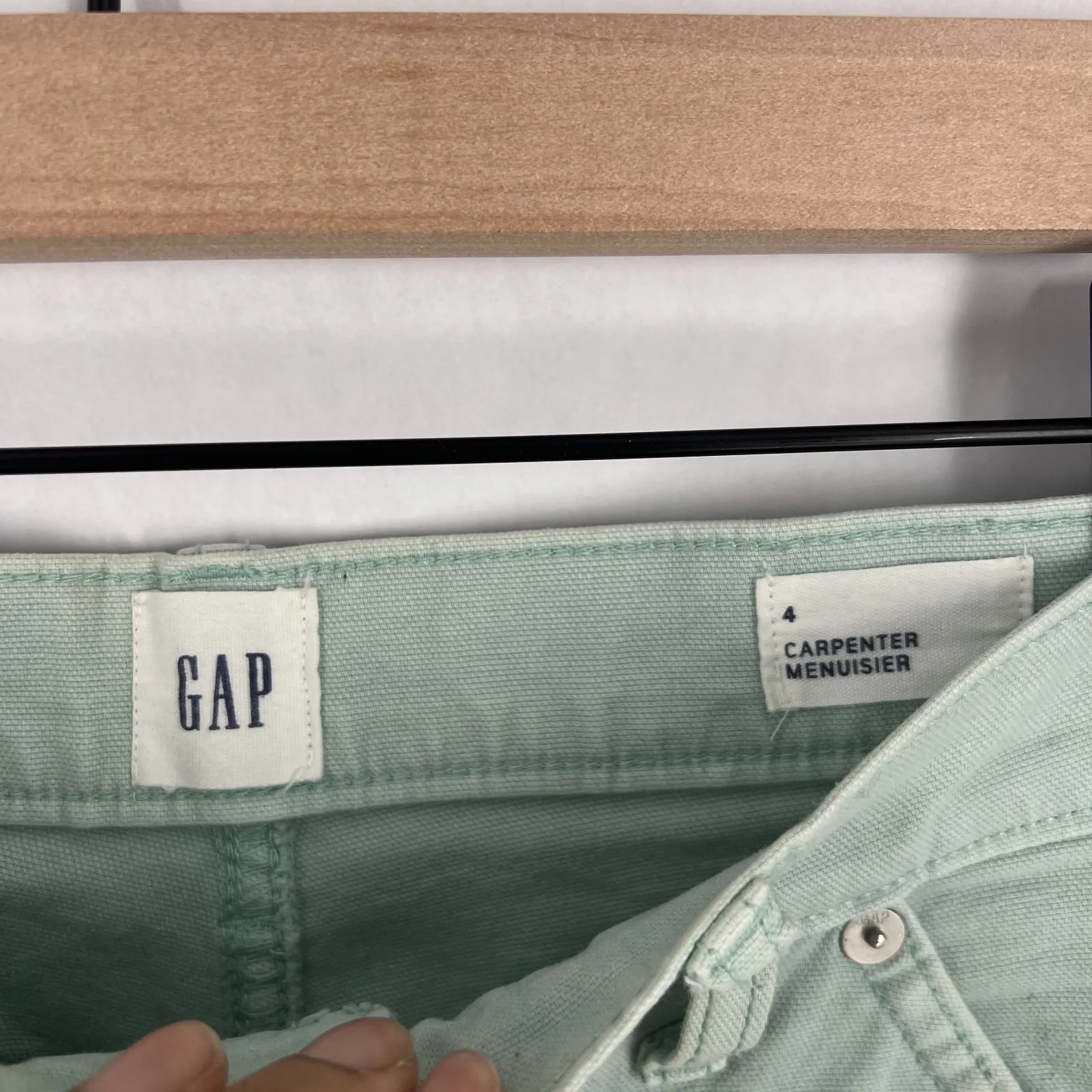 Gap Carpenter Pants Womens 4 Mint Green Stretch High Rise Workwear Tapered Leg - Image 5