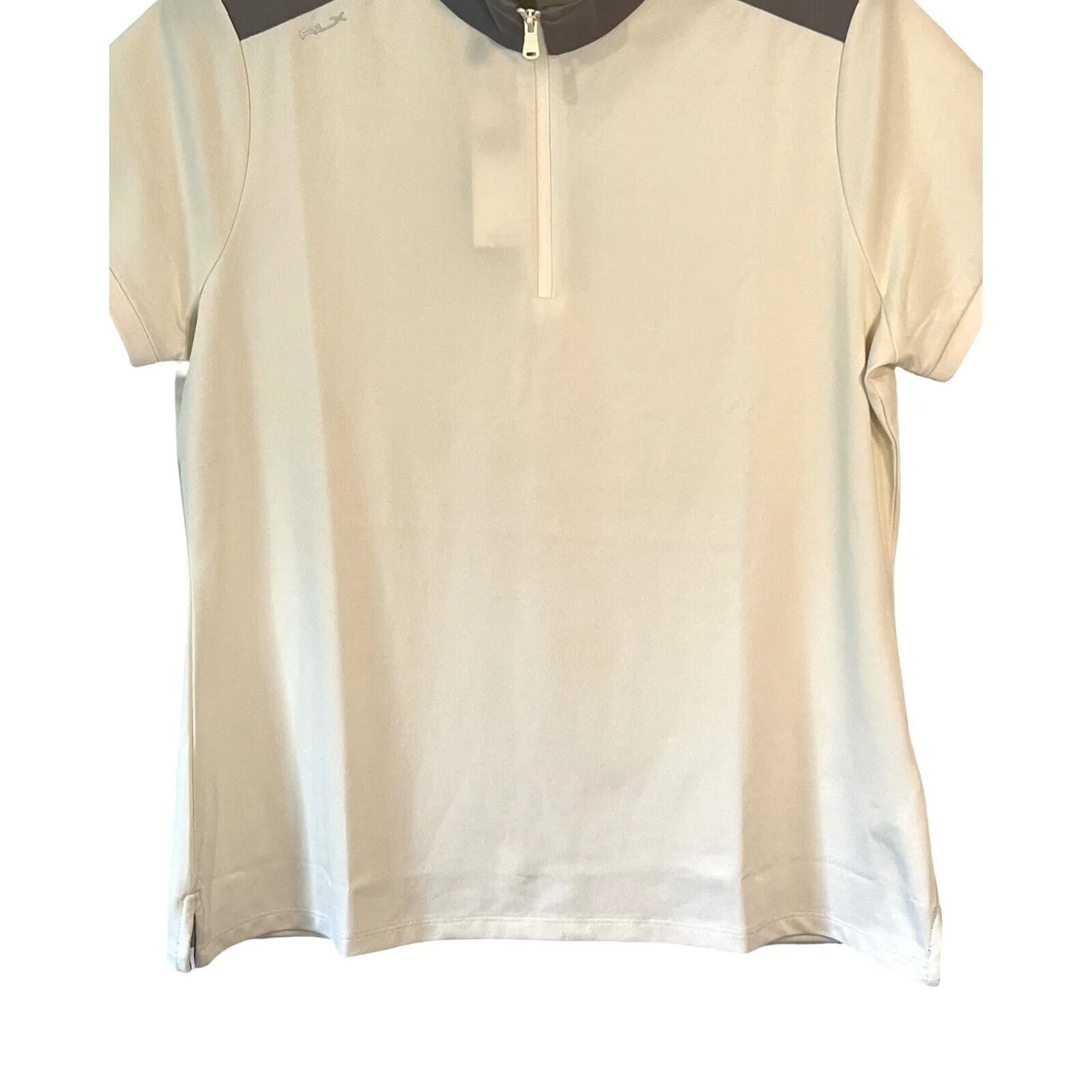 RALPH LAUREN Womens Top Size L Cream Gray Short Sleeve Zip RLX Golf Tennis NWT Size L - Image 5