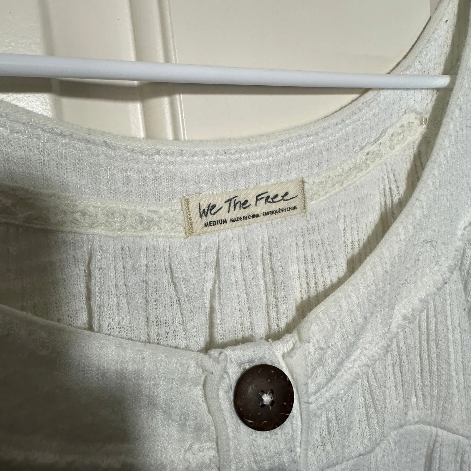 Free People Must Have Thermal Henley Top Womens M Waffle Knit Drape White Raglan - Image 4