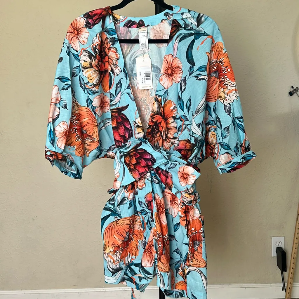 Agua Bendita X Revolve Linnea Romper‎ in Doux Blue Floral NWT size S - Image 4