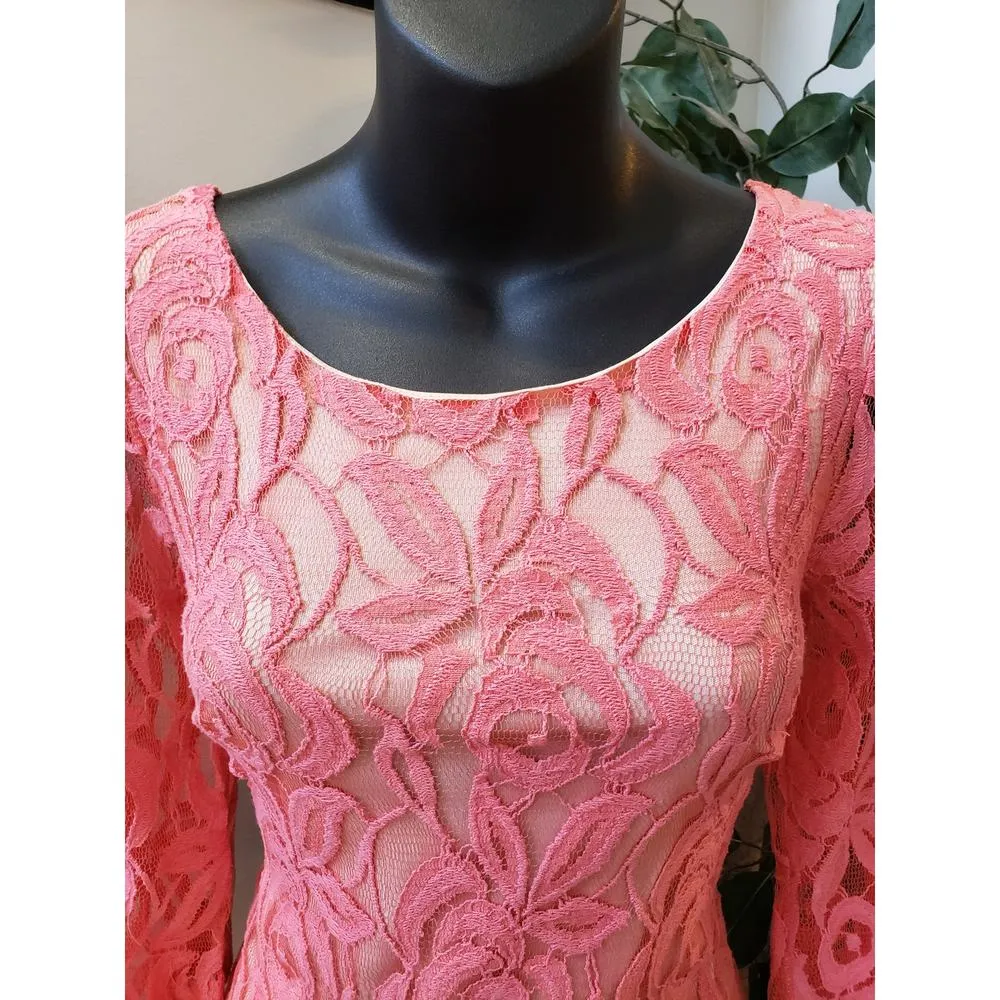 Emma Rose Shift Dress Women's Small Pink Floral Lined Lace Back Zip Round Neck - Image 10