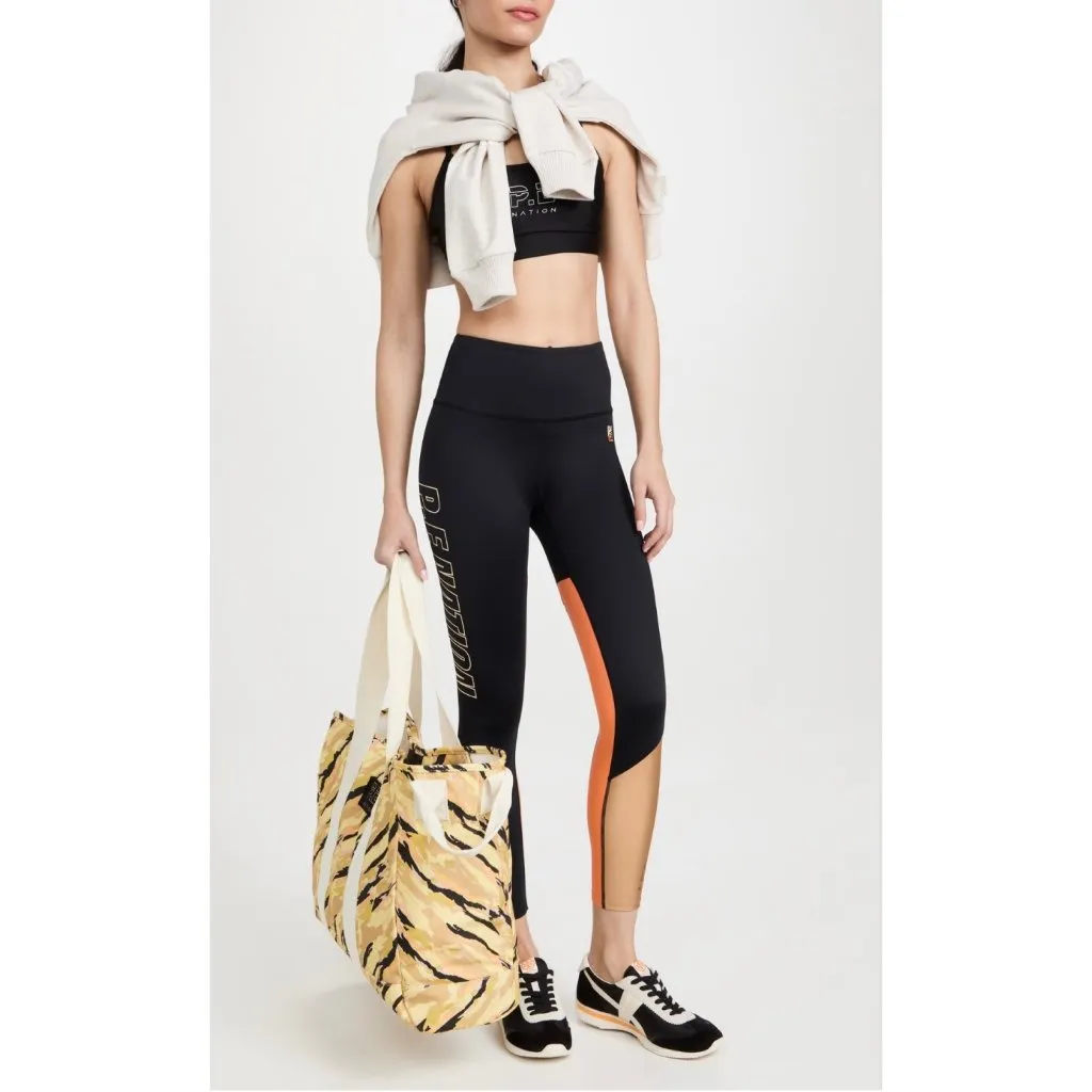 P.E Nation High Rise Athletic‎ Workout Logo Yoga Lightweight Leggings Black Tan - Image 14
