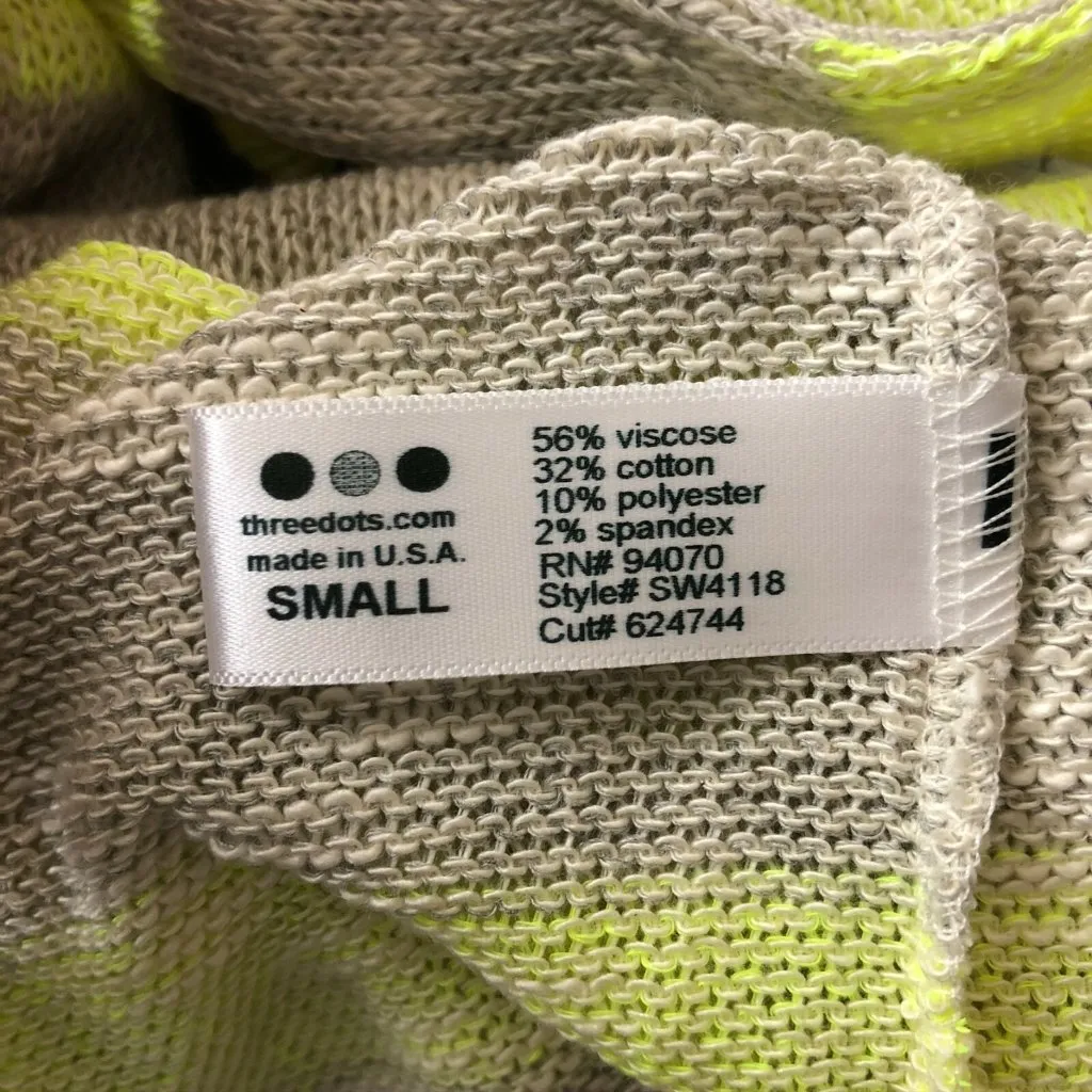 Three Dots Womens Sweater Pullover Oversized Striped 3/4 Sleeve Yellow Beige S - Image 4