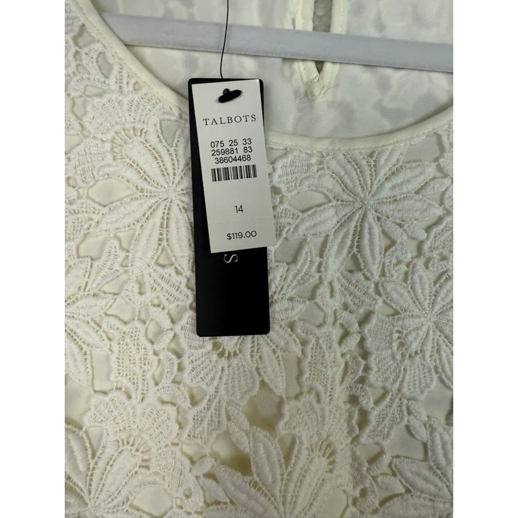 NEW Talbots Shirt Womens 14‎ Ivory Floral Lace Short Sleeve Scalloped Hem Casual - Image 4