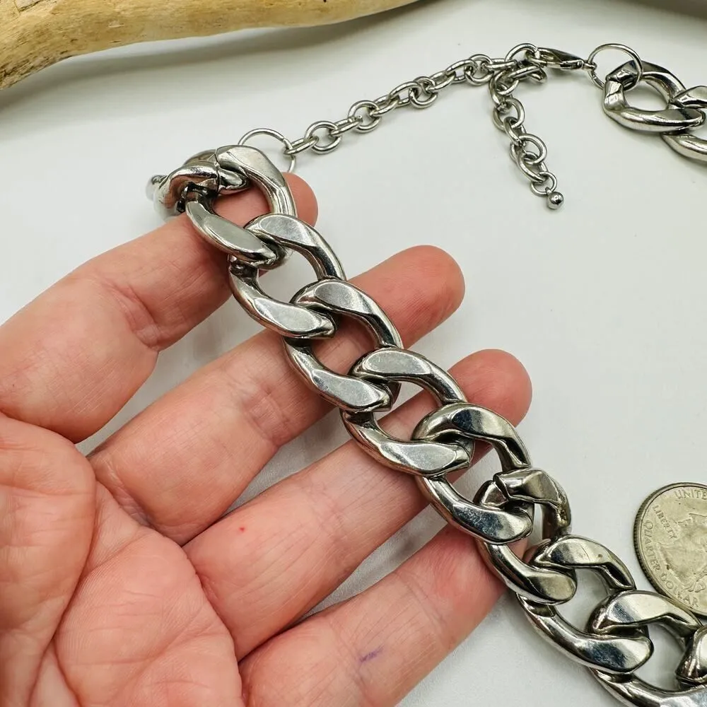 Silver Thick Link Necklace Silver - Image 3