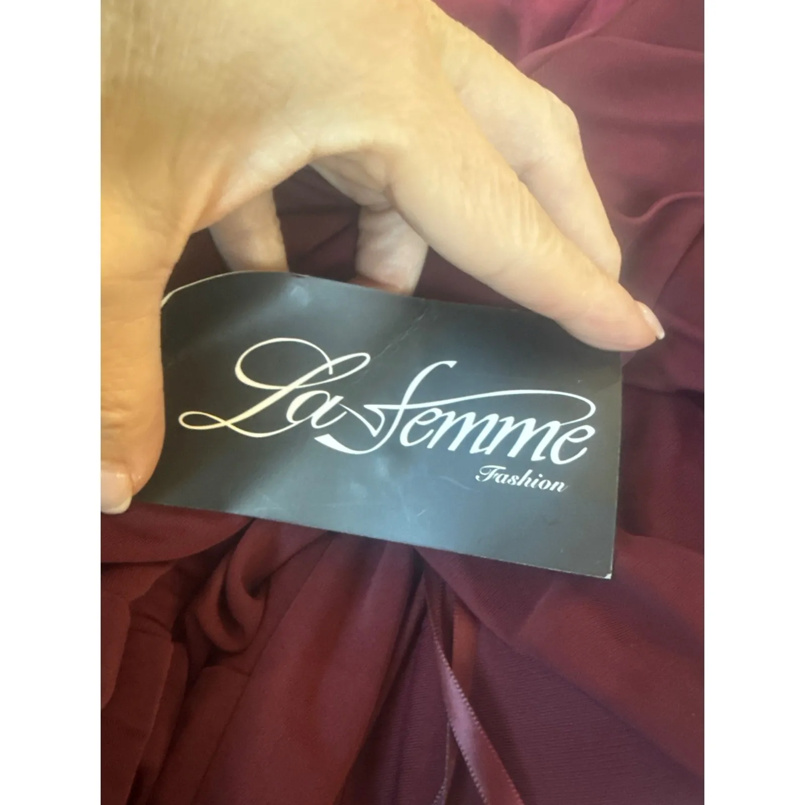 NWT La Femme‎ Ruched Jersey Long Gown with V-Neckline in Wine Sz 12 $389 - Image 5