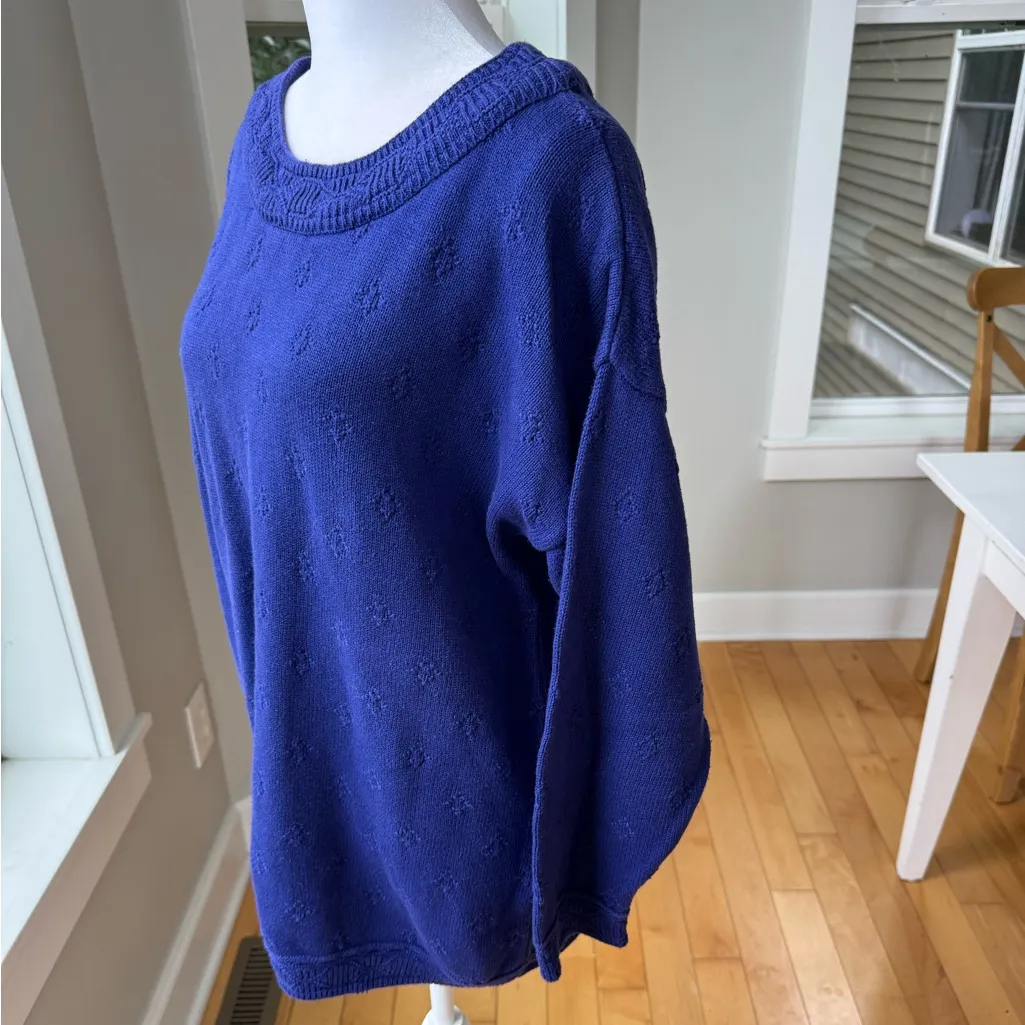 Vintage 80s 90s Express Tricot Cobalt Blue Violet Cotton Tunic Sweater Sz Small - Image 7