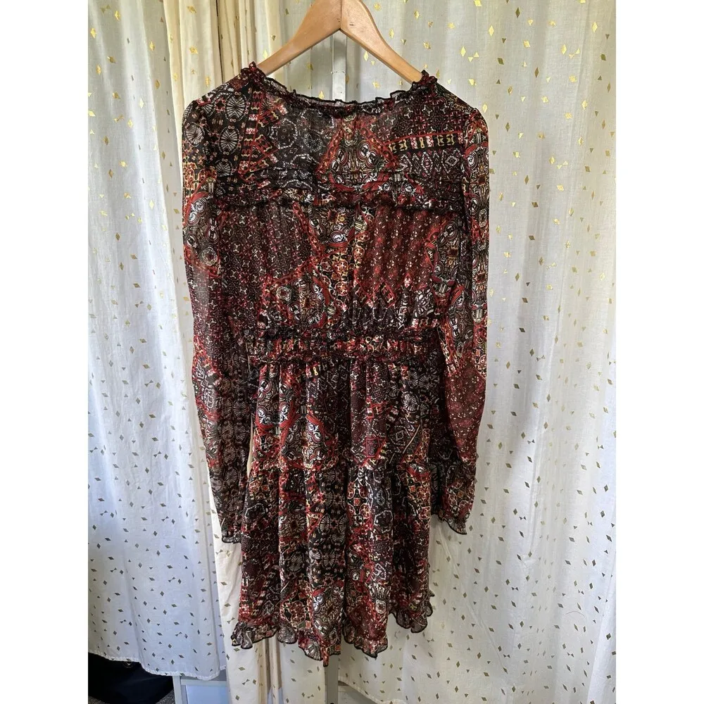 Miss Me Prairie Sheer Chiffon Puff Sleeve Tiered Ruffles Whimsigoth Dress S - Image 4