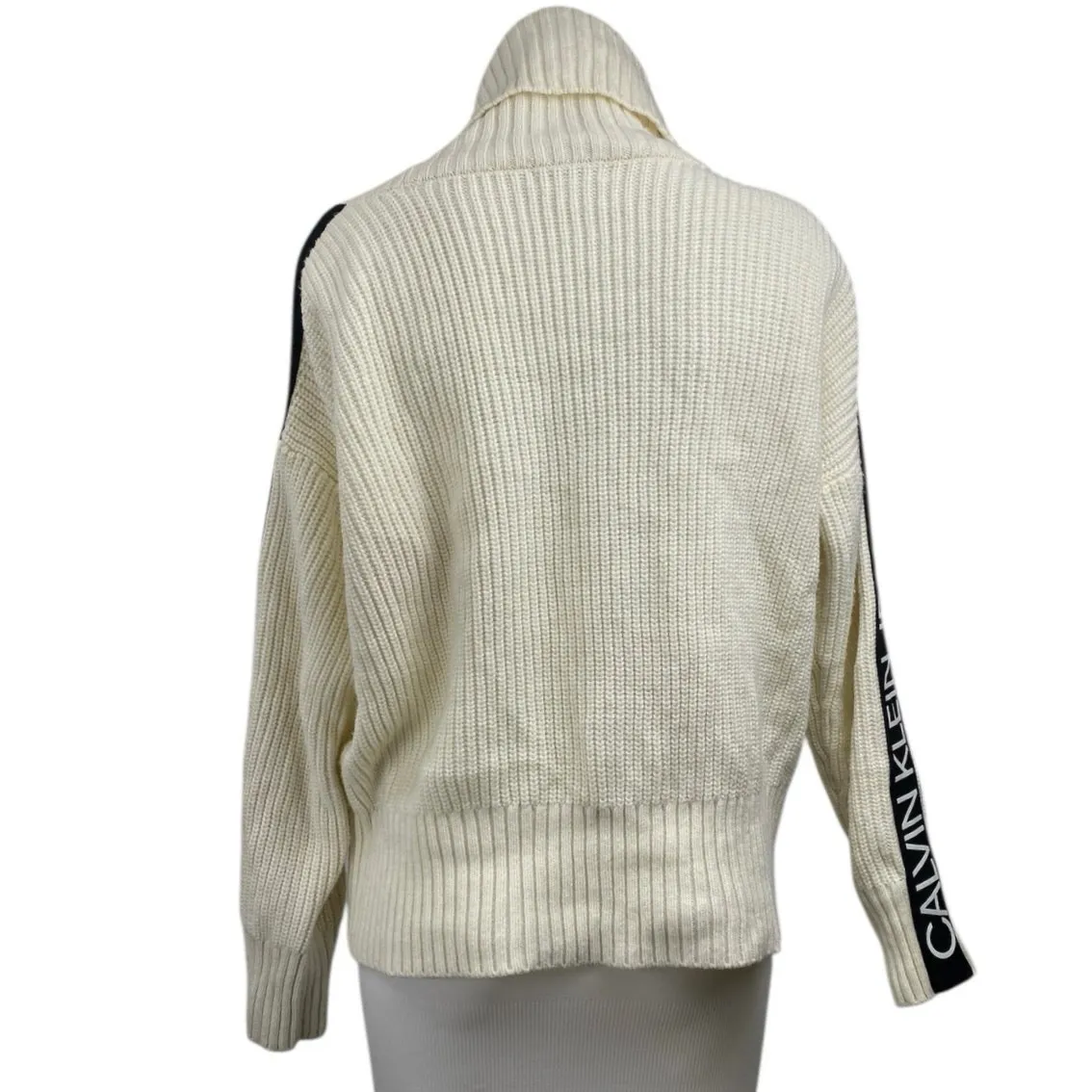 Calvin Klein Jeans Cream Ribbed Knit Long Sleeve Cowl Neck Sweater Top Size L - Image 3
