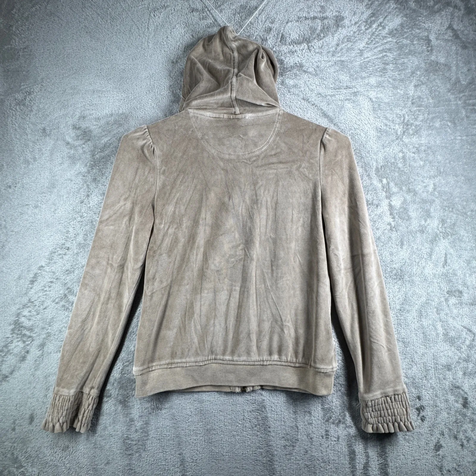 DKNY Active Womens Medium Black Velour Hoodie Taupe Full Zip Retro‎ Vintage Y2K - Image 3