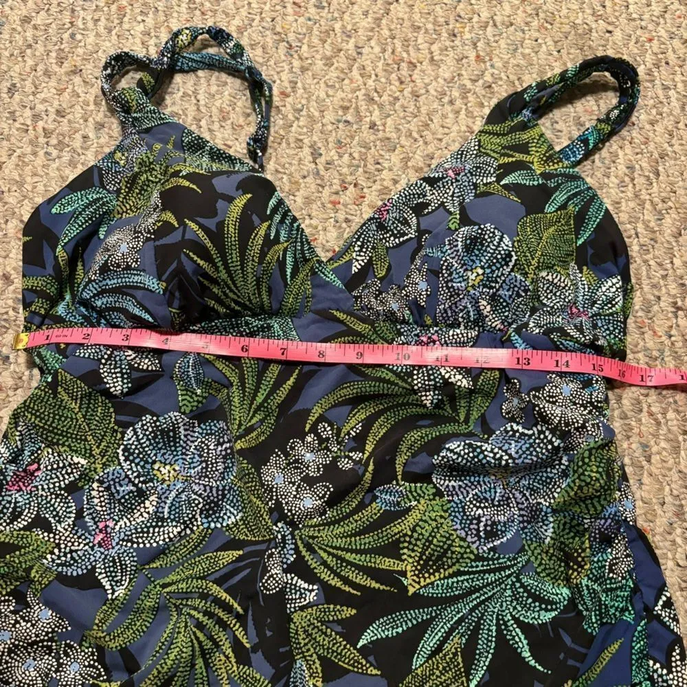 Dreamsuit by Miracle Brands Blue Tropical Swim Top Tankini Trimming- Size 16 - Image 3