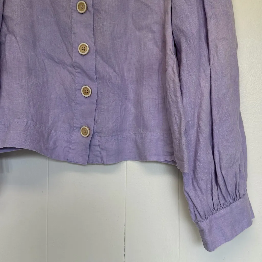 J.CREW Square Neck Button Down Linen Top Purple Medium - Image 4