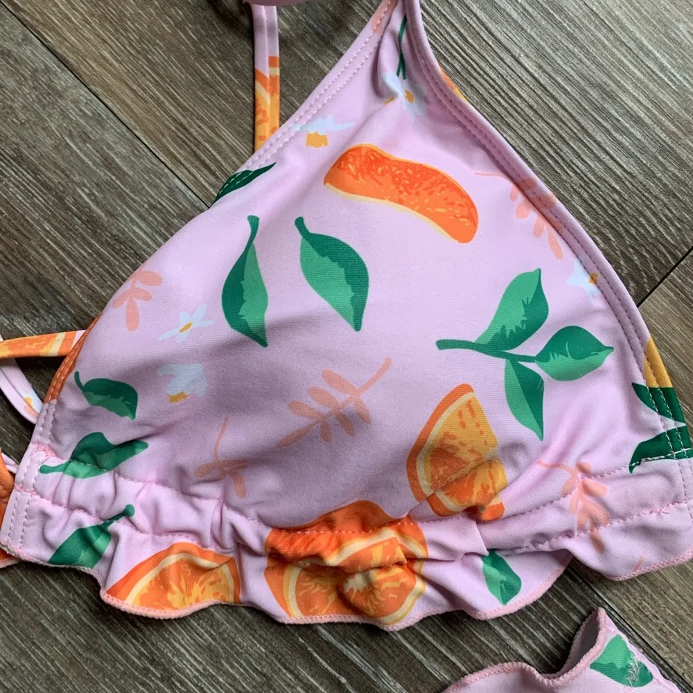 Pink Orange and Floral String Triangle Bikini XL - Image 3