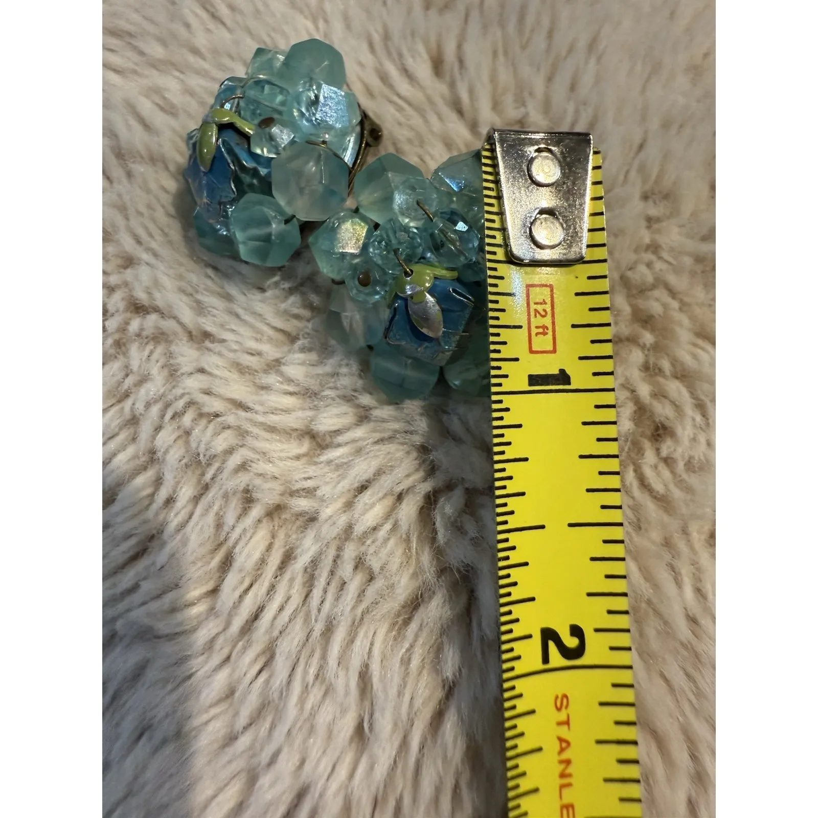 West Germany Earrings Blue Cluster Glass Beaded‎ Clip - Image 7