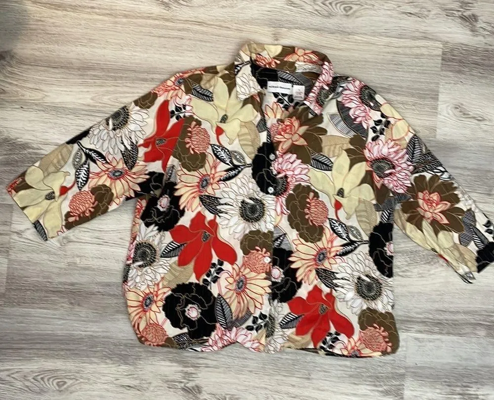 Multicolor Floral Print 3/4 Sleeve Button Down Shirt Size 18 - Image 6