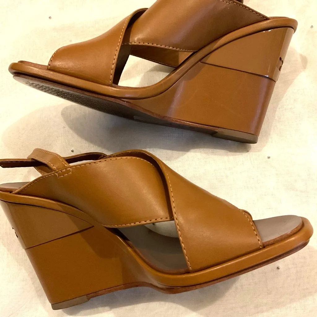New without box Tory Burch brown wedge sandals Royal Crisscross Leather SZ7 - Image 6