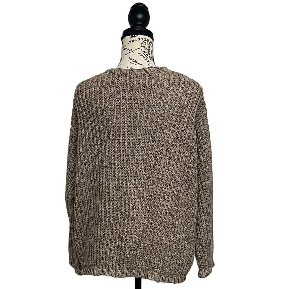 Vintage Y2K Together Tan Braided Knit Sweater Women’s Medium Fisherman Hippie Brown - Image 5