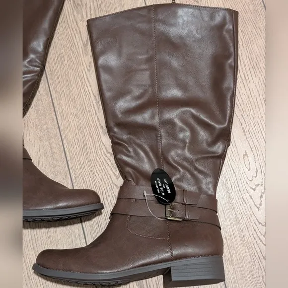 NEW Style & Co Brown Moto Riding Knee Boots Womens 10 Wide Calf Buckles - Image 7