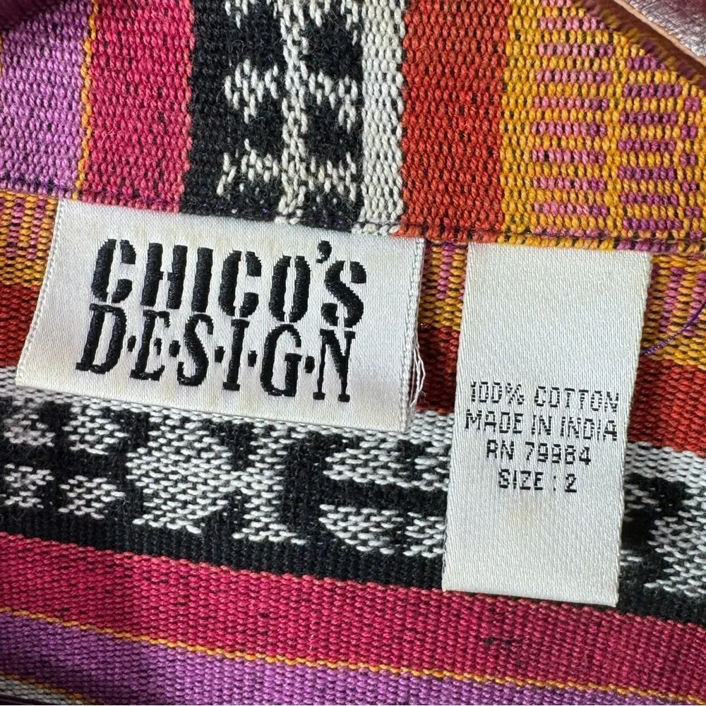 Chico’s Design Vintage Rainbow Striped Serape Jacket Large Multicolor Western - Image 9