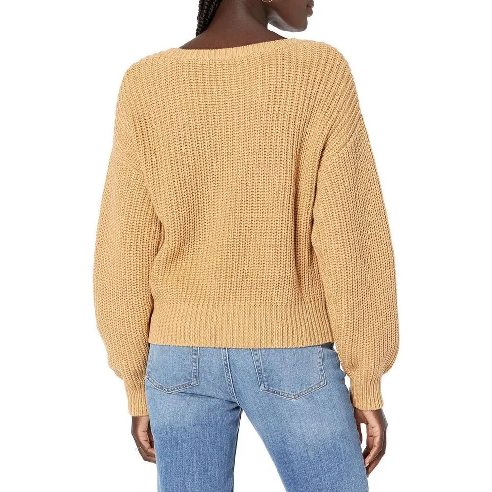 NEW The Drop Selena Cable Front Cropped Sweater XS Yellow - Image 2
