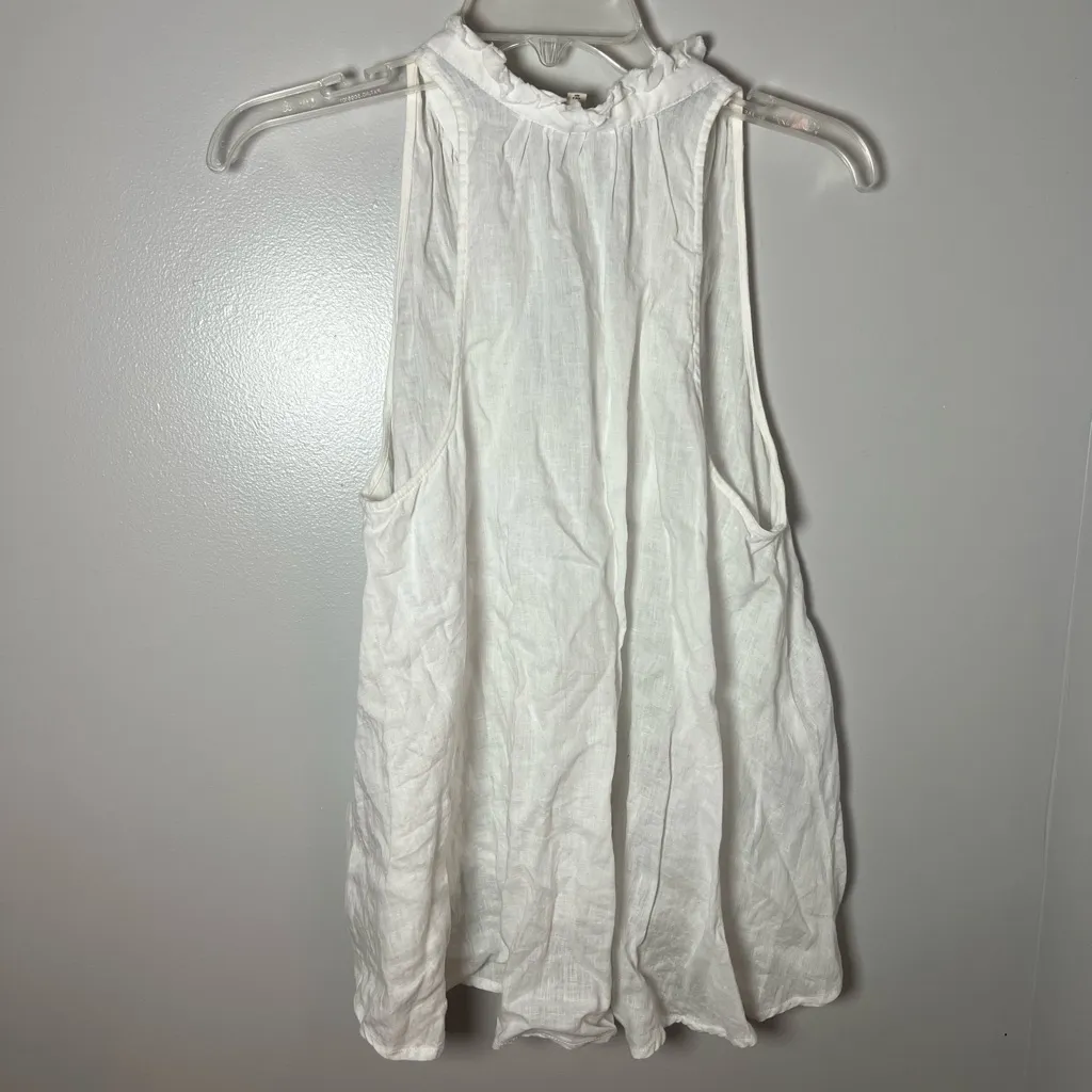 Pilcro Anthropologie Deep-V Sleeveless Flowy Linen White Blouse Bohemian Size M - Image 6