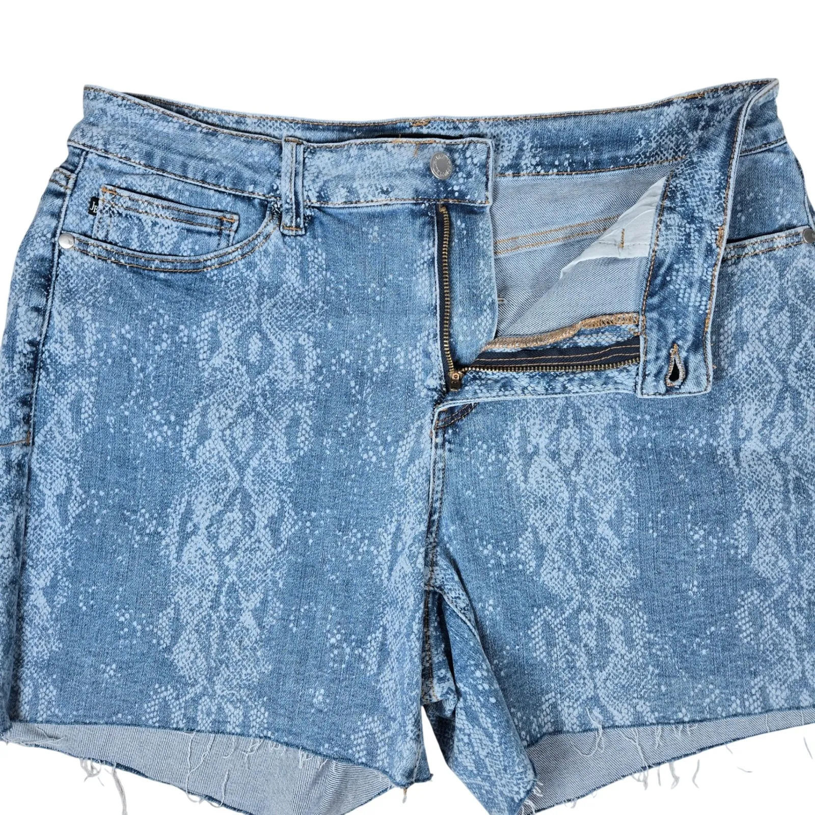 Judy‎ Blue Los Angeles Women's 1XL Blue Snake Print Denim Cutoff Shorts - Image 3