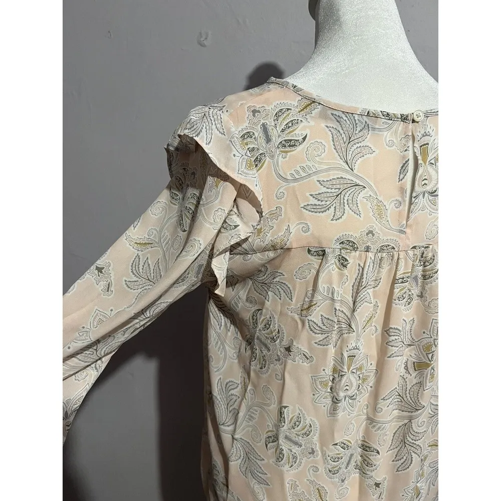 LOFT Pink Paisley Print Crew Neck Puff Long Sleeve Tunic Top Size XS - Image 4