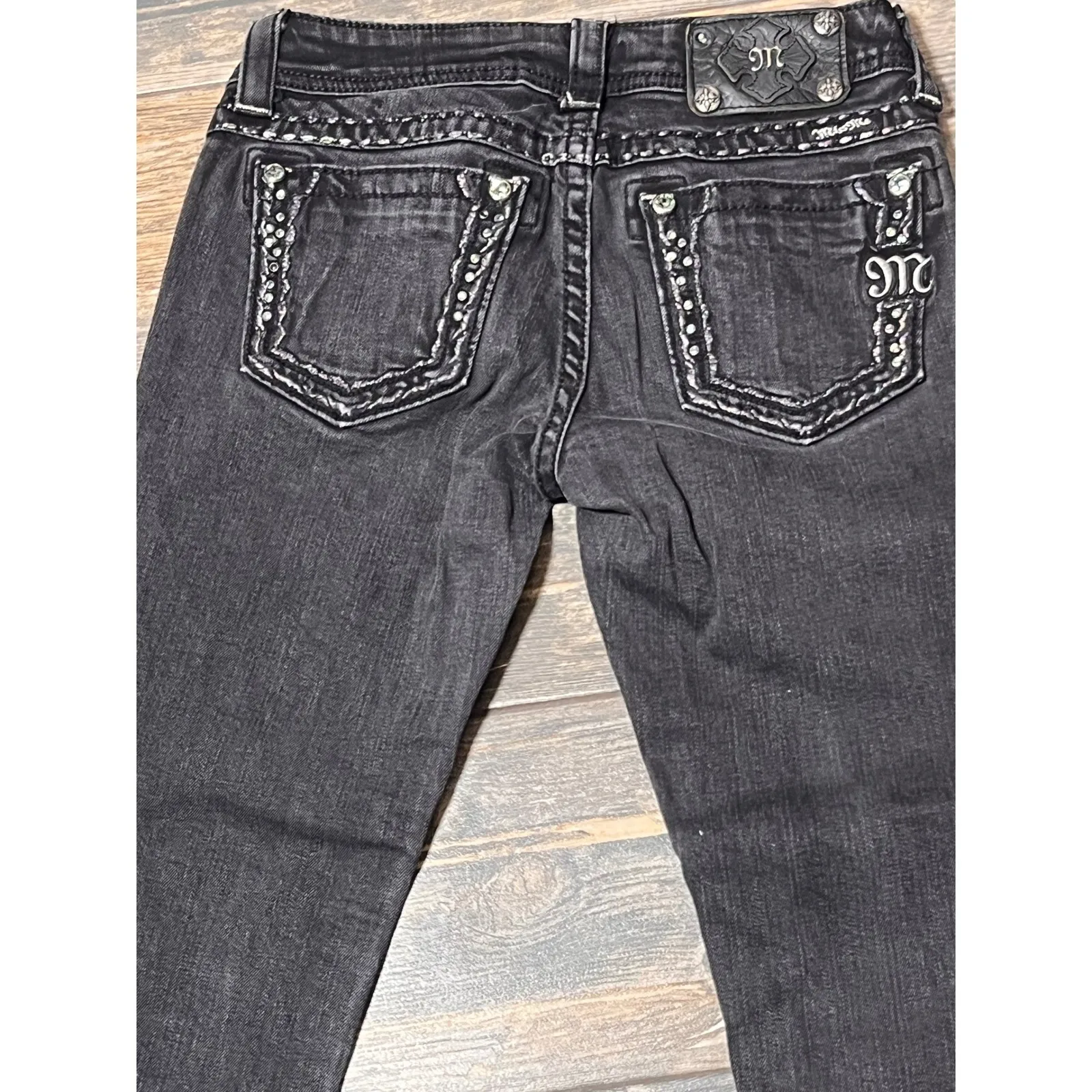 Miss Me Embellished Skinny Jeans Black Size 26 Rhinestone Studded Denim Bling - Image 10