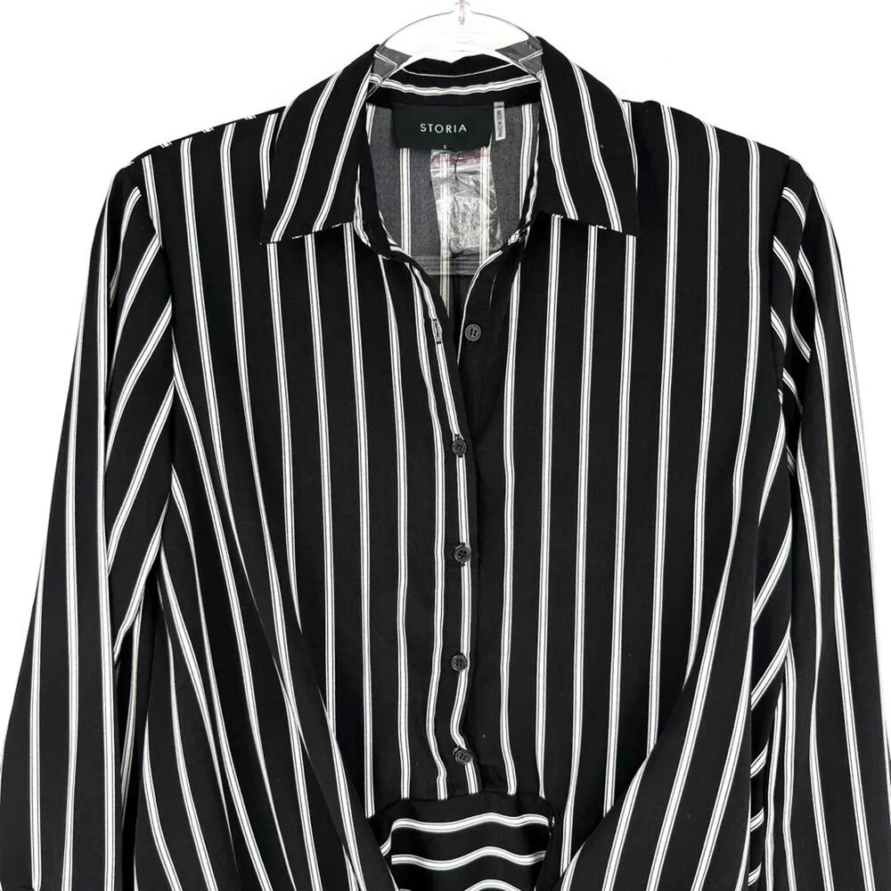 Storia Mini Wrap Shirt Dress Black with White Stripes Size Small NWT - Image 3