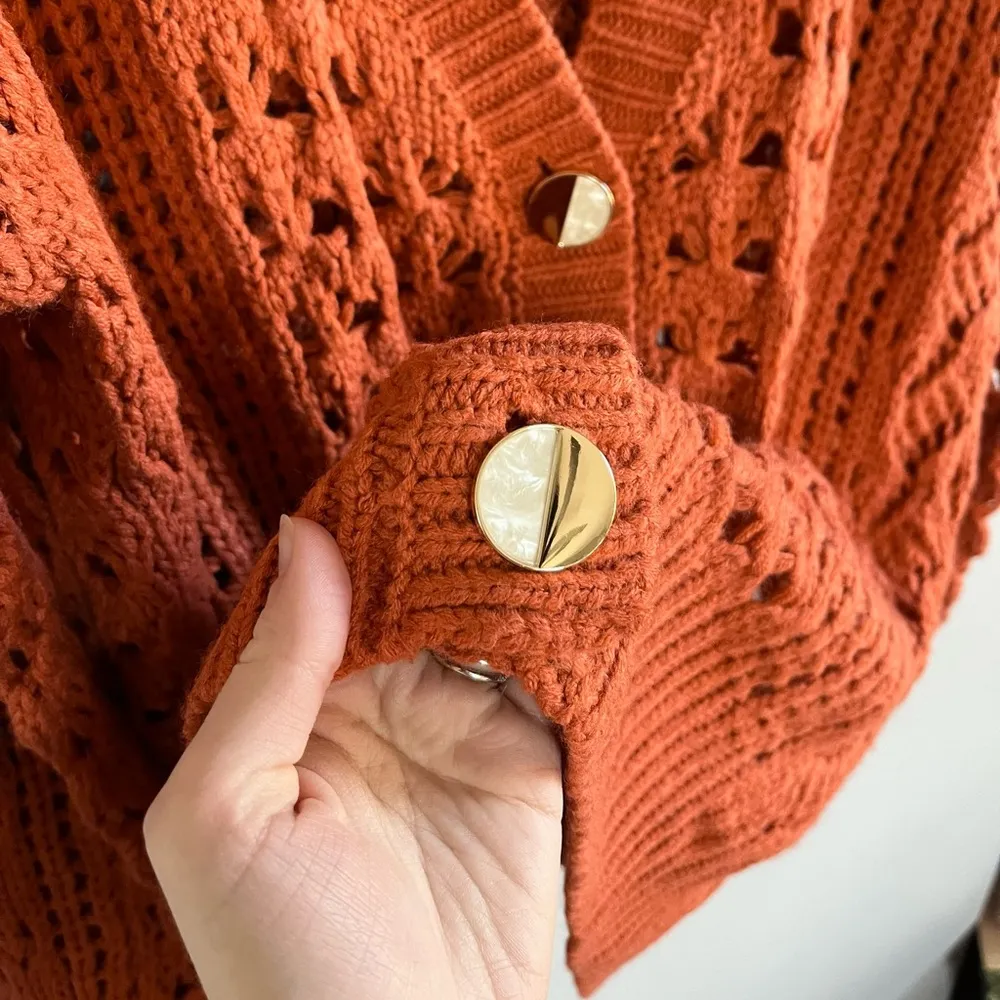 [Heartloom] Orange Crotchet Knit Sweater- Large - Image 3