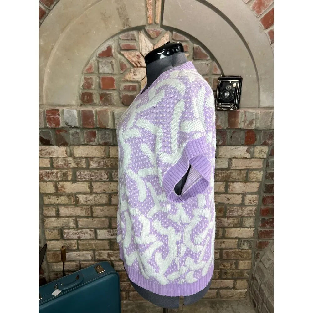 sweater abstract confetti purple white vintage 1980s oversized pastel Size XL - Image 5