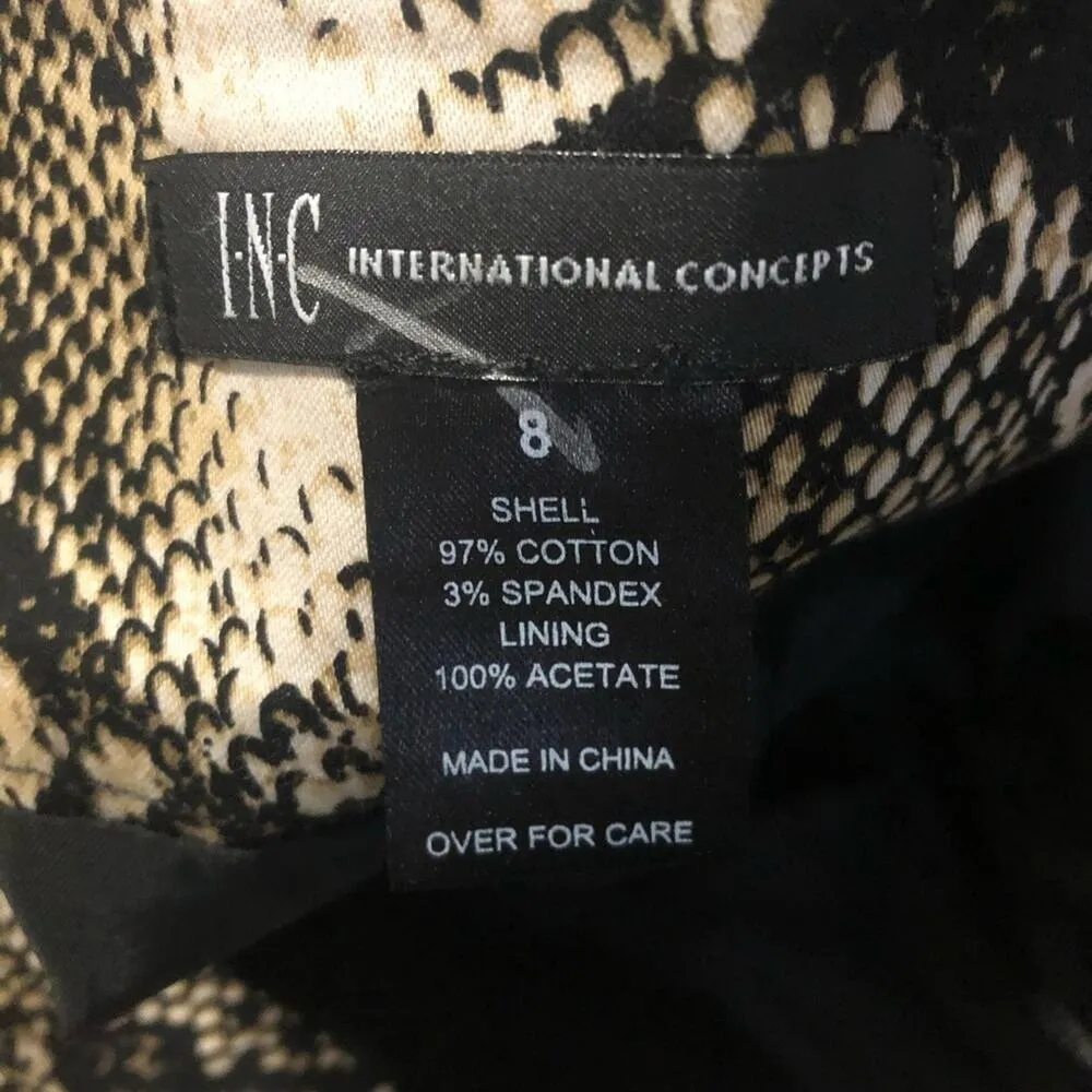 INC Tan & Black Snake Print Mini Skirt Womens 8 Pencil Preppy Office Modest - Image 6