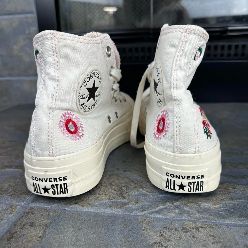 Converse White Platform High-Top Sneakers Festival Floral Embroidery - Image 4